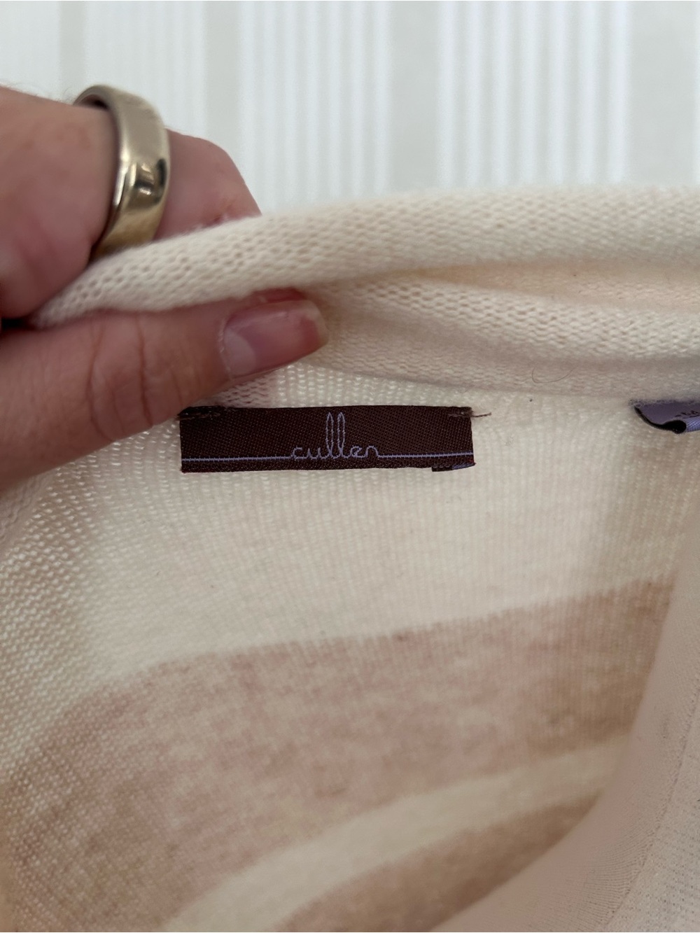 Cullen 100% Cashmere Cream & Tan Open Front Knit Draped Sweater Poncho Medium - Picture 5 of 7